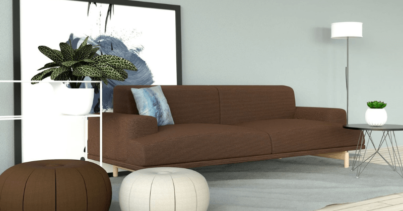 desain ruang tamu minimalis dengan furniture cokelat